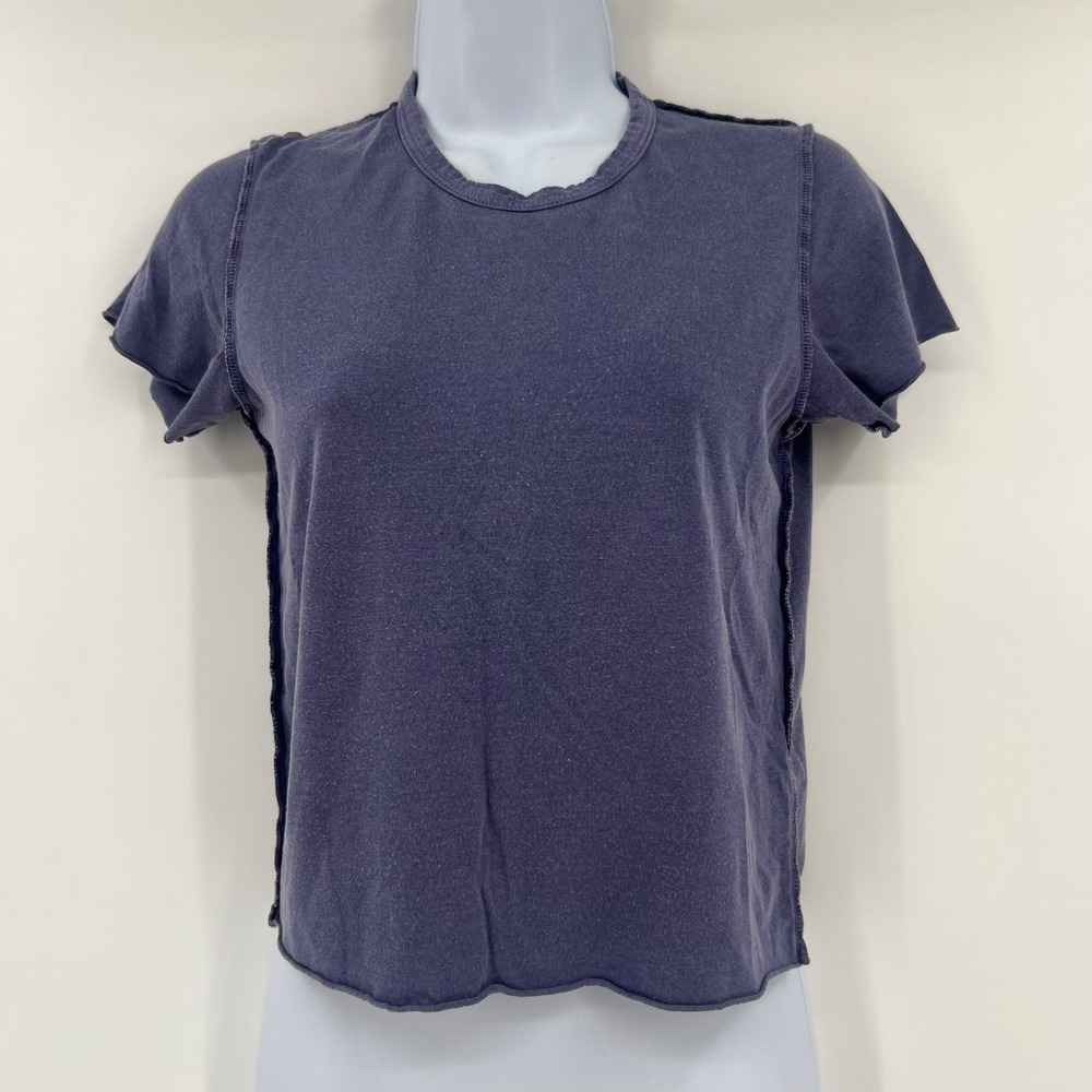 NSF Womens Small Purple Supima Cotton Modal Raw Edge Short Sleeve Tee Shirt USA
